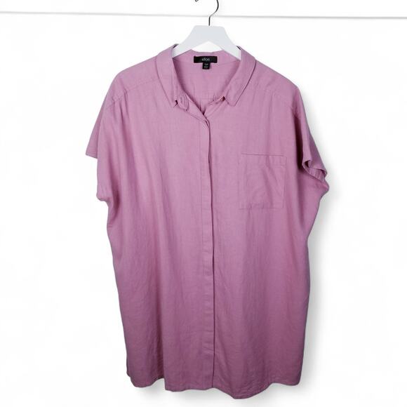 ellos Shirt Dress Linen/Rayon Blend Style 30-2072-4 Pink S/S - Size L - Picture 1 of 6